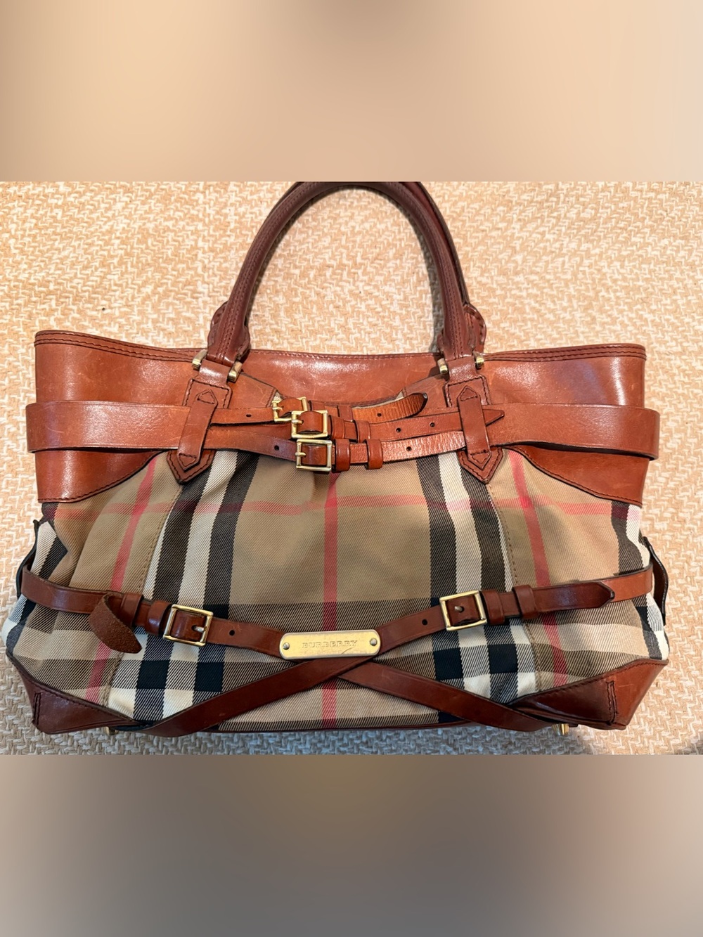 Vintage Burberry Bridle House Check Medium Lynher Tote - & original receipt